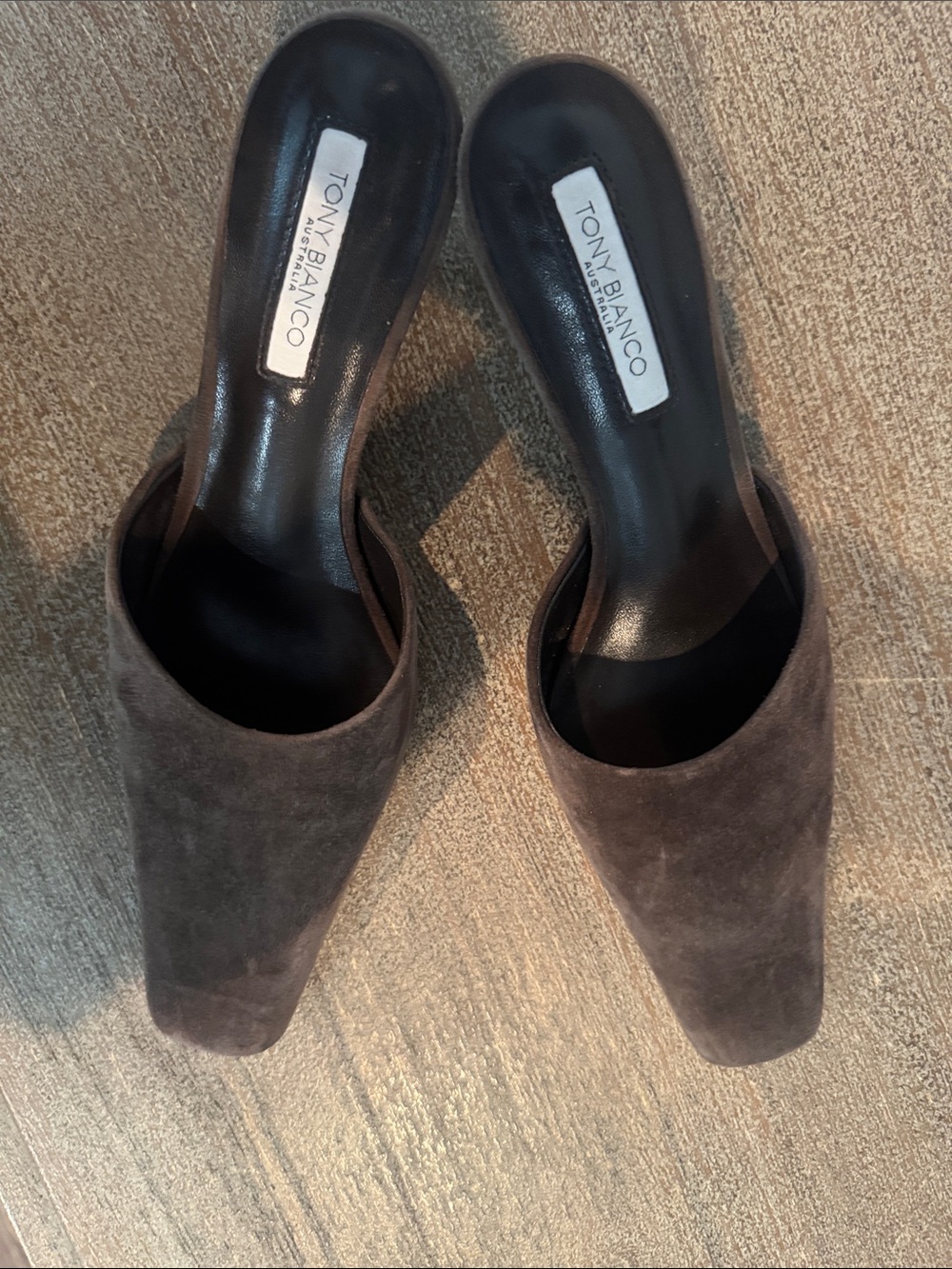 Tony Bianco Dark Brown Suede Pointed Kitten Heel Mules - Picture 2 of 5